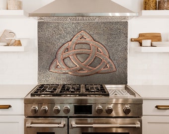 Celtic Art Tile for Kitchen Backsplash, Copper Celtic Trinity Knot, Kitchen Wall Art, Irish Kitchen Decor, Handcrafted Metal Tile