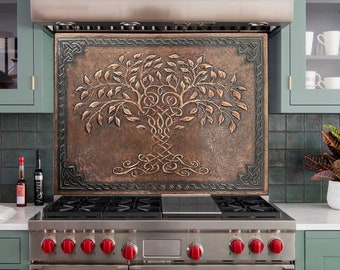 Tree of Life Copper Mural with Celtic Knots Ornamental Border, Indoor & Outdoor Wall Decor, Bespoke Copper Kitchen Backsplash, Celtic Art