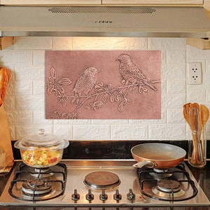 Handmade Copper Kitchen Backsplash Tile: Birds on Branch Mural (17.9&quot;x29.9&quot;)