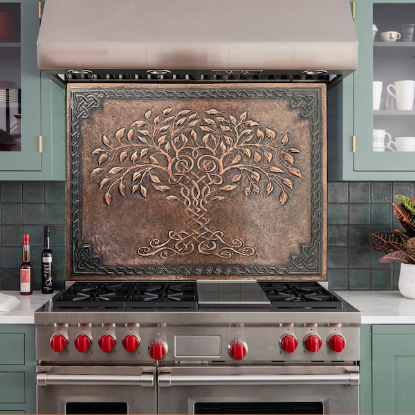 Hand Hammered Copper Celtic Tree of Life Kitchen Backsplash Tile
