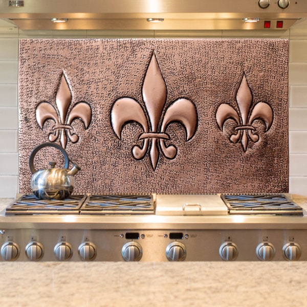 Fleur De Lis Victoriaanse stijl Frans design koperen keuken backsplash tegel, Fleur De Lis kunst aan de muur, handgemaakte koperen wandtegel