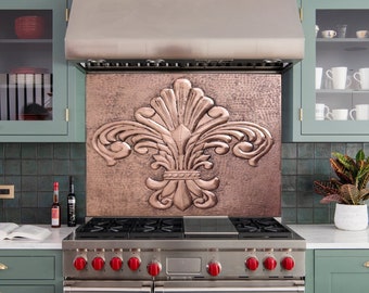 Fleur De Lys Wall Art, Fleur De Lis Copper Wall Decor, Victorian Style Kitchen Backsplash, French Backsplash, Vintage Fleur De Lis