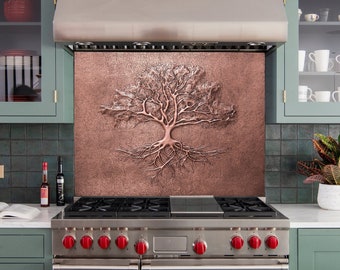 Tree of Knowledge with Roots Copper Decor,Tree Of Life Art Decor, Copper Art Decor, Kitchen Backsplash Decor, Copper Art, Copper Mural Decor