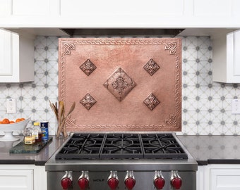 Traditional Kitchen Backsplash Tile, Decorative Copper Panel for Indoor and Outdoor Walls, Diamonds Handcrafted Metal Kitchen Wall Art