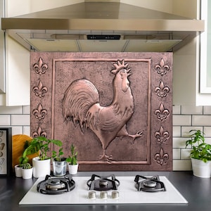 Panel antisalpicaduras de aluminio ignífugo satinado para cocina Terrazo  Naranja 900x700mm