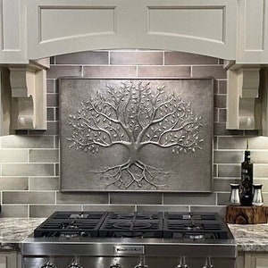 Tree of Life With Roots Copper Wall Art for Indoor and Outdoor Wall Decoration, Copper Tree of Life Wall Tile for Kitchen Backsplash