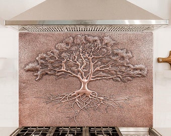 Hand Hammered Copper Tree of Life Backsplash Tile