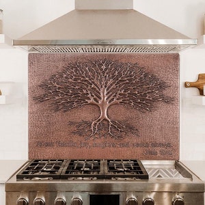 Hammered Copper Tree of Life Backsplash - Large Wall Art