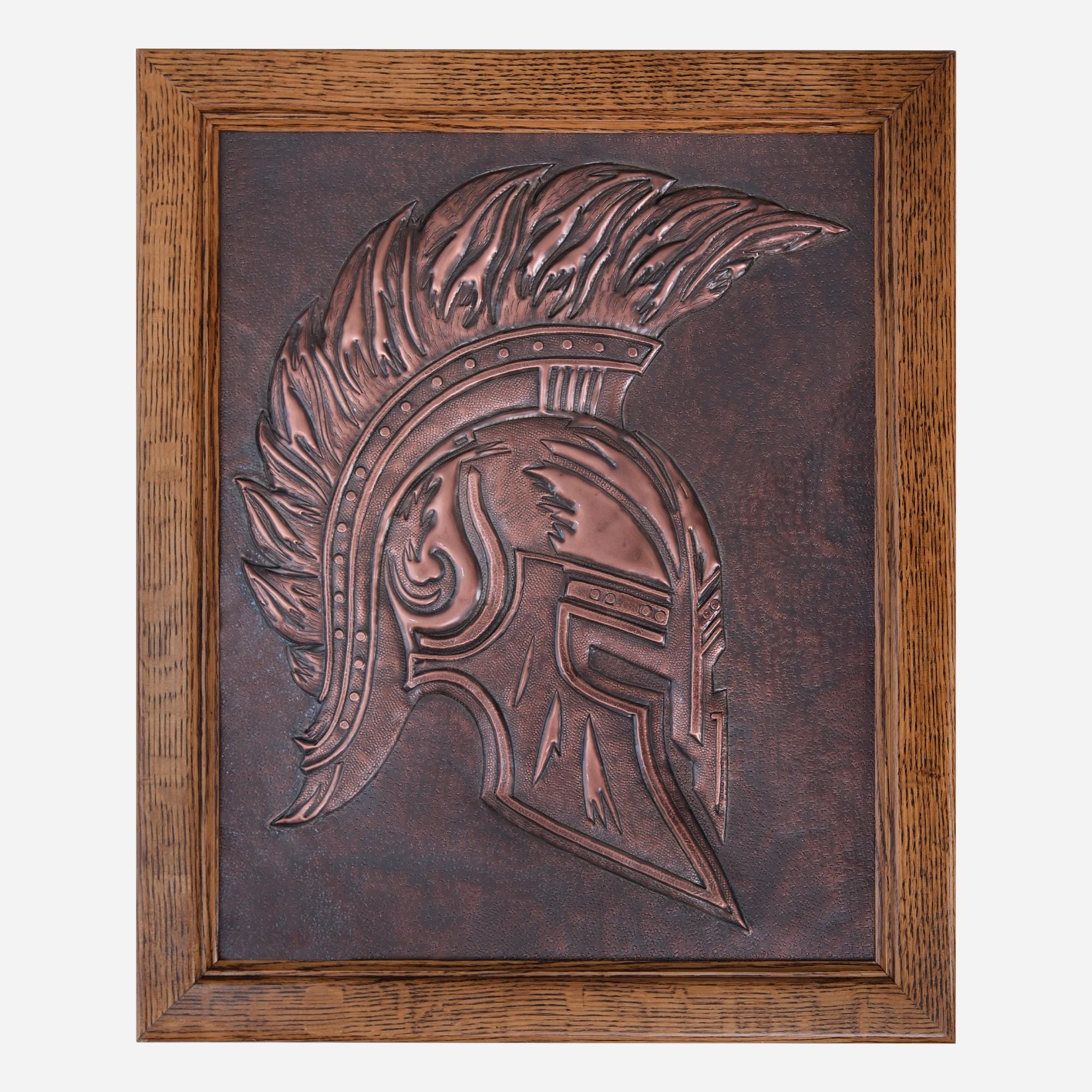 Roman Warrior Helmet Copper and Wood Wall Art - 22.4"x18.4" - Brown