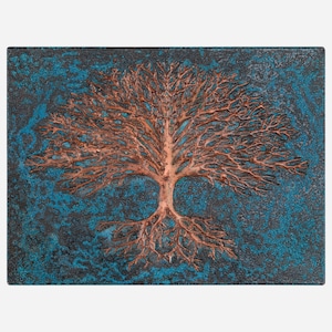 Piastrella paraschizzi in rame fatta a mano con albero della vita - Decorazione murale Art Déco