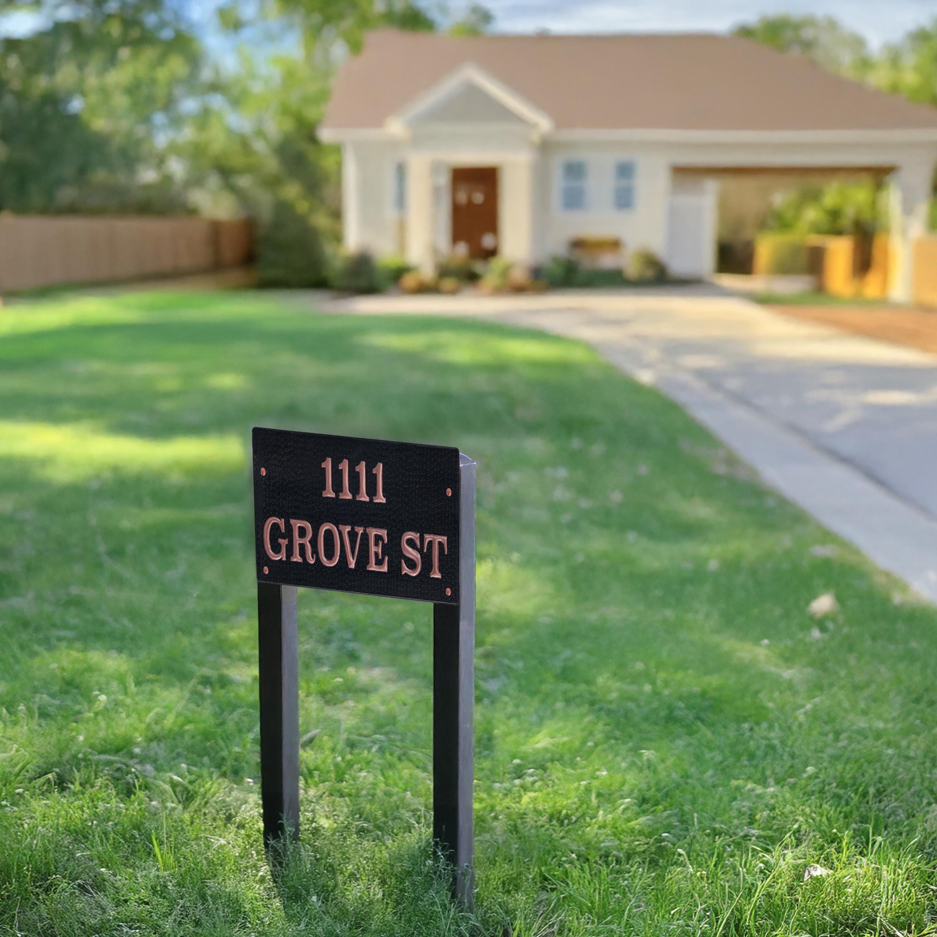 Address Sign Stake, Custom Driveway Sign with Double Stake, Personalized Address Sign, Entrance Sign, Handmade Copper and Wood Yard Stake