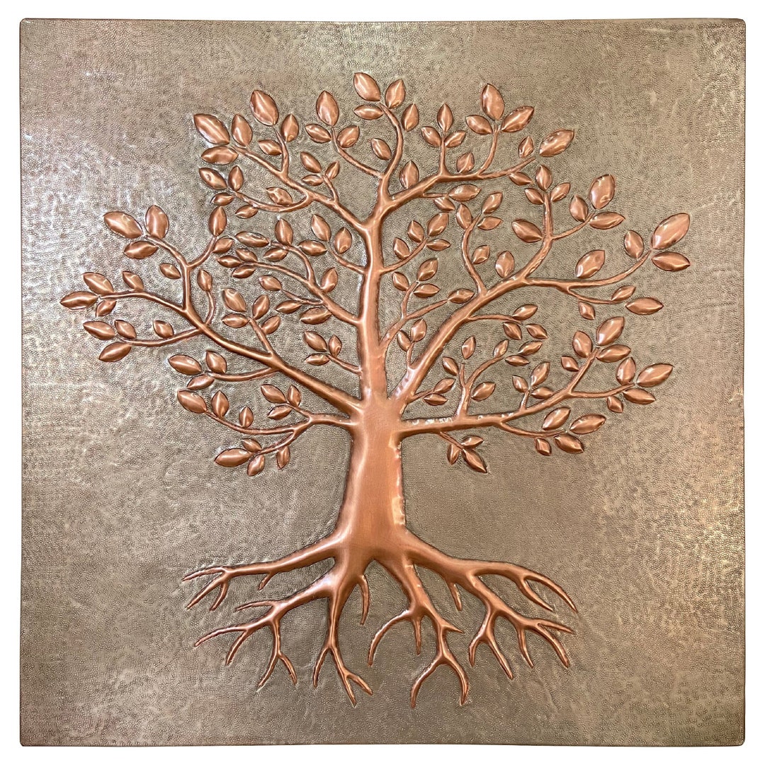 Metal Tree of Life Wall Art, Copper Tree Tile Mural, Tree With Roost