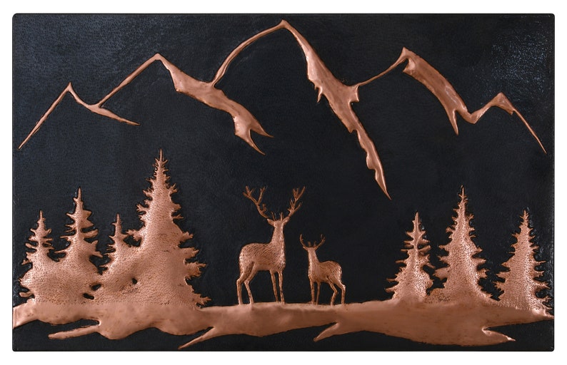Mountain Behind the Deers Wall Art Forest Scene Copper Wall Etsy