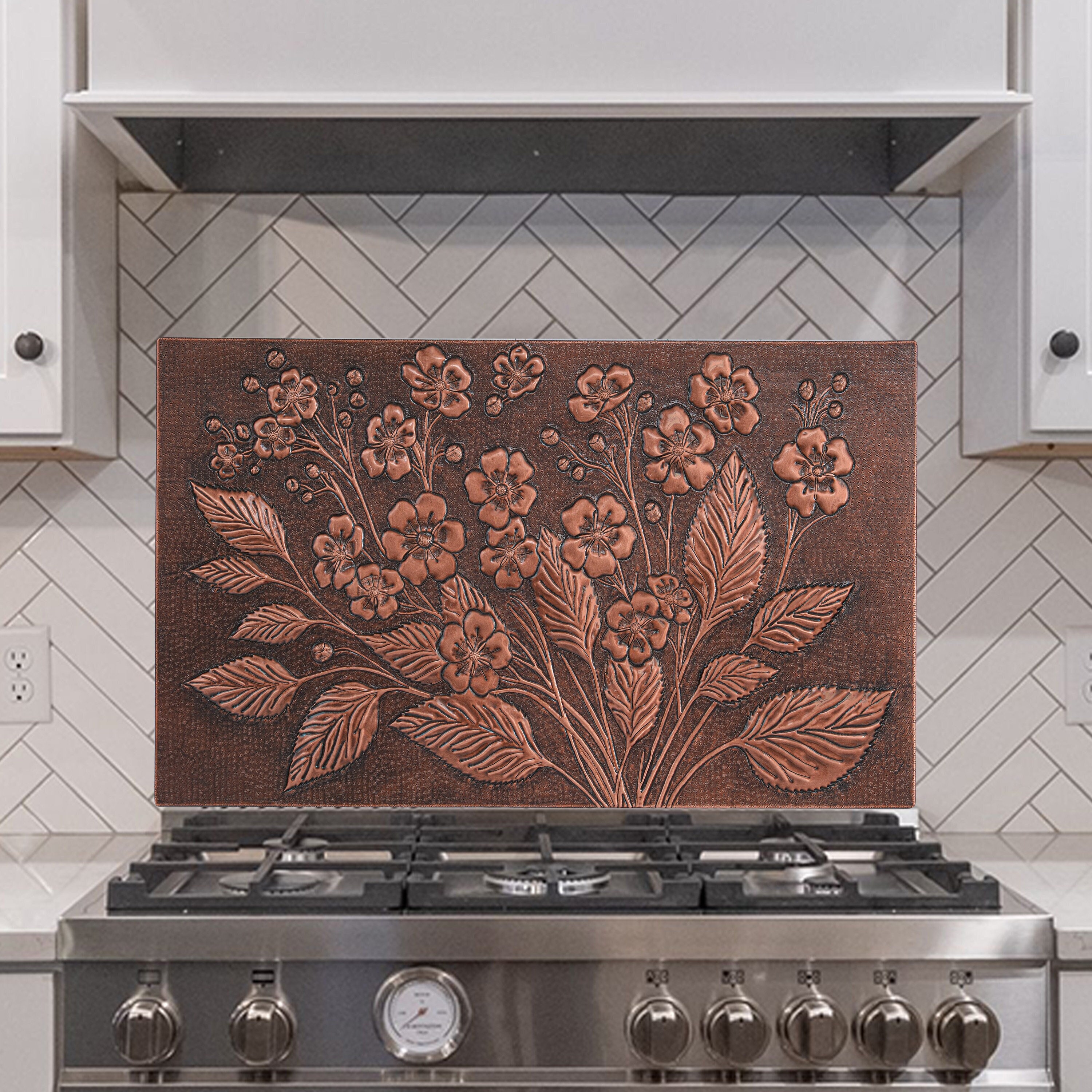 Forget-Me-Not Flower Copper Kitchen Backsplash Tile, Handmade Floral Copper Backsplash Tile, Kitchen Decor, Custom Wall Art, Metal Artwork