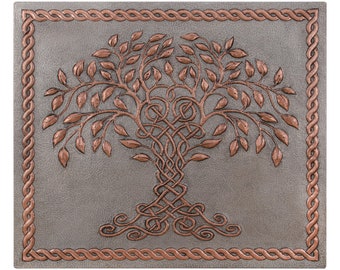 Tree of Life Copper With Celtic Knots Border for Indoor and Outdoor Decor, Copper Kitchen Backsplash Tile, Fireplace Decor, Handmade Art