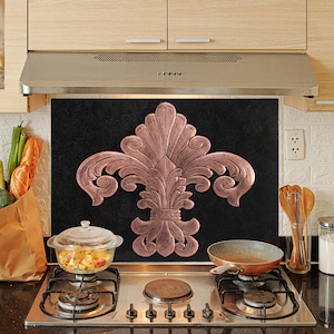 Fleur De Lys kunst aan de muur, Fleur De Lis koperen muur decor, Victoriaanse stijl keuken backsplash, Franse backsplash, vintage Fleur de Lys decor