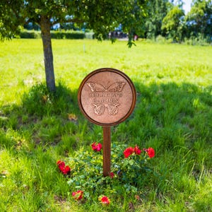 Garden Stake Sign, Custom Copper and Wooden Outside Yard Sign, Personalized Garden Sign with Single Stake, Metal Backyard Stake Sign