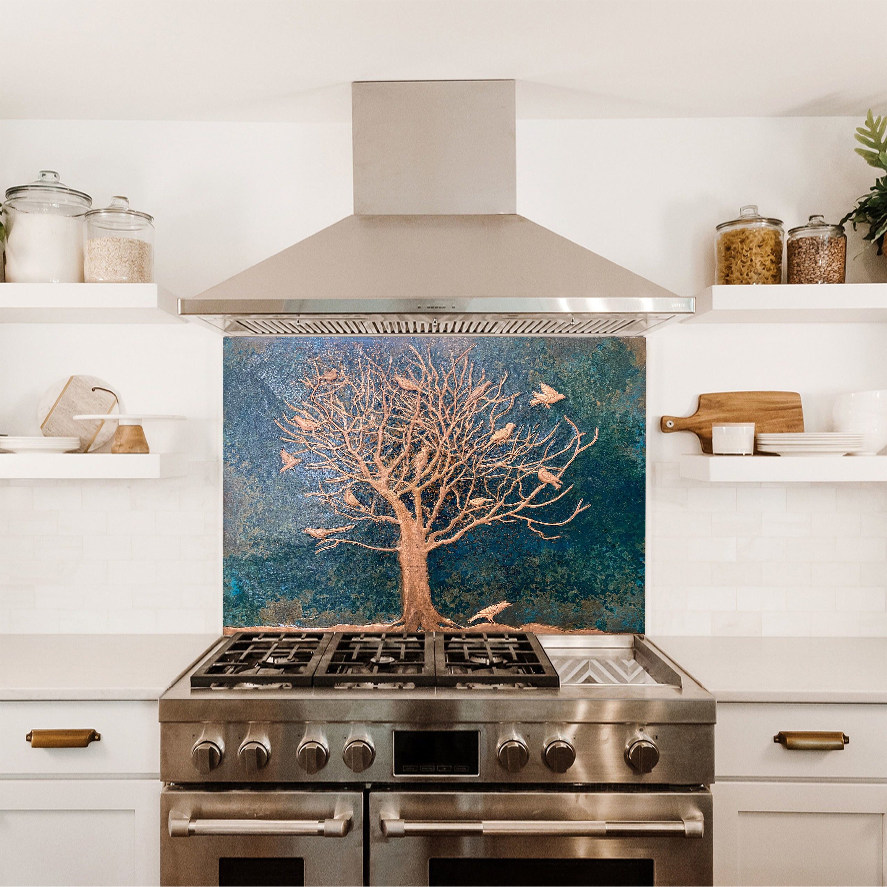 patina copper backsplash