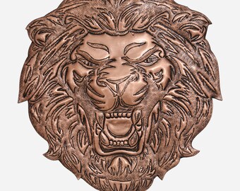 Hand-Hammered Copper Lion Head Wall Art, Bold Metal Relief Statement Decor