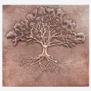 Hand Hammered Copper Tree of Life Backsplash Tile
