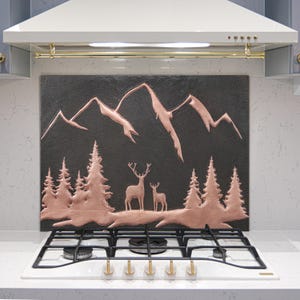 Hand-Hammered Copper Deer Backsplash: Rustic Lodge Decor