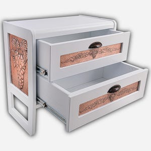 White Nightstands, Bedside Table with Two Drawers, Copper Housewarming Gift, Renovation Gift, Custom Bedside Cabinet
