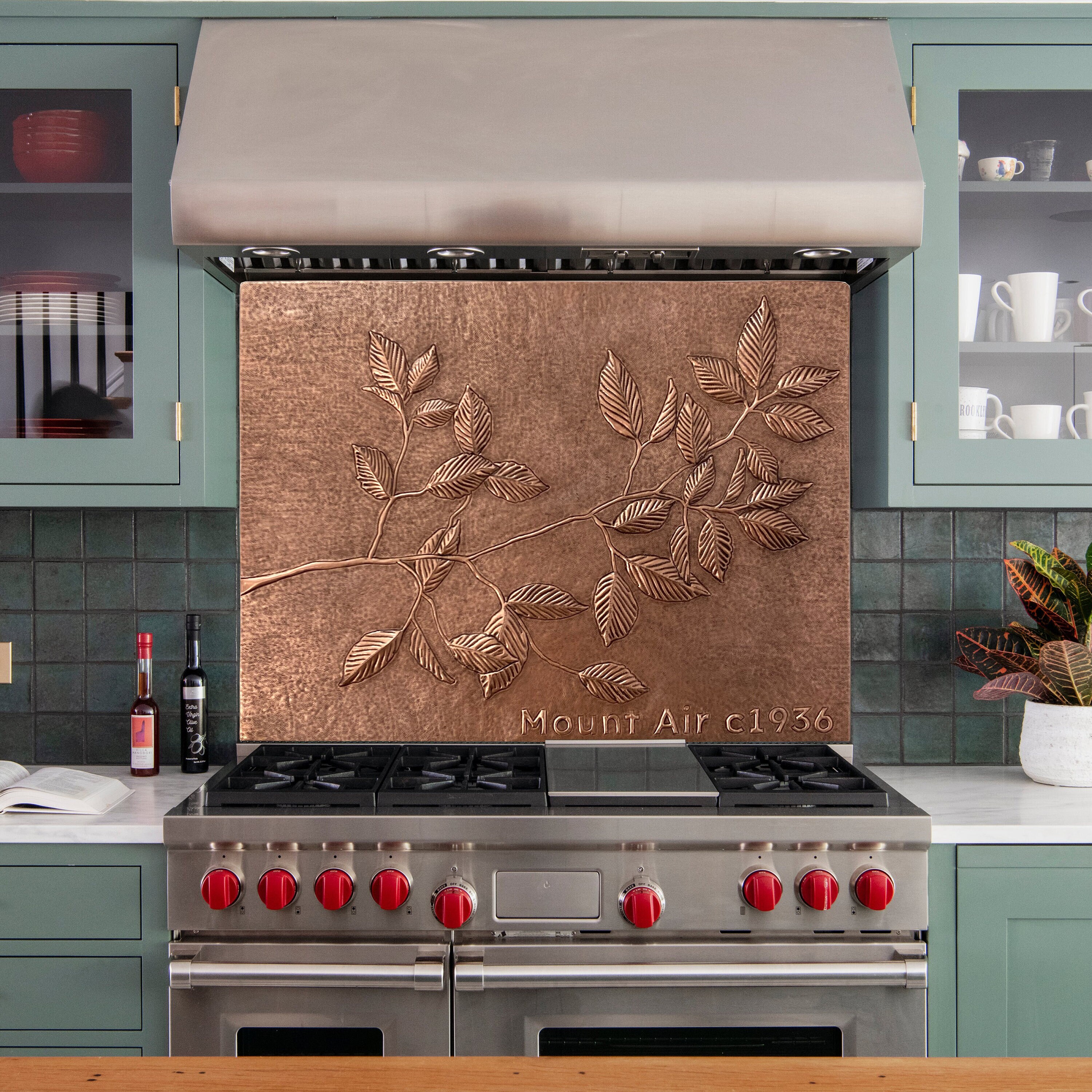 patina copper backsplash