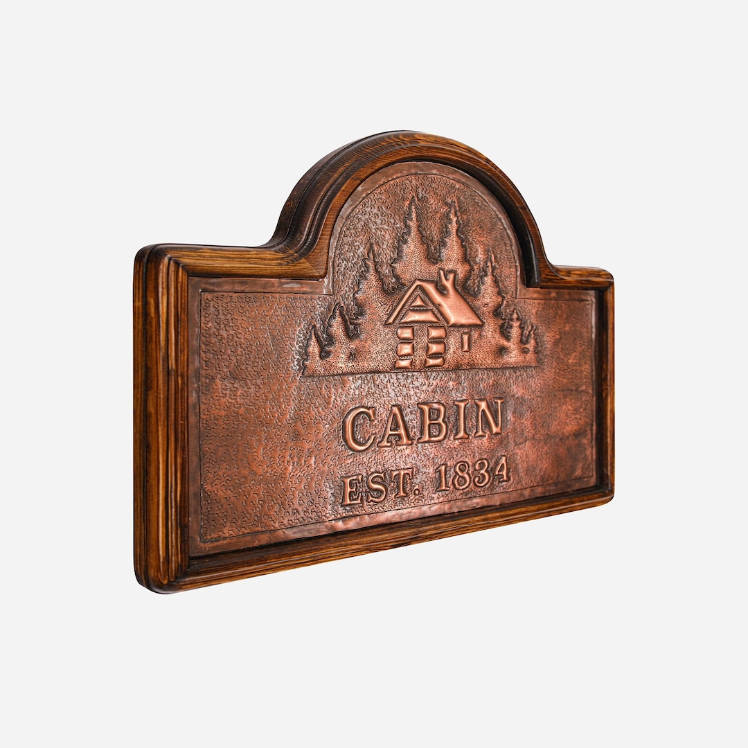 Cabin Sign, Wood and Copper Cottage Sign, Custom Mountain House Sign, Handmade Copper Cabin and