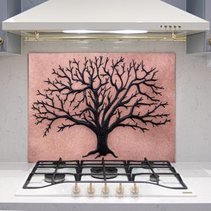 Hand-Hammered Copper Tree Backsplash: Rustic Kitchen Wall Art