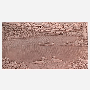 Copper Backsplash Artwork, Handcrafted Nature Scene Metal Wall Tile for Home Decor
