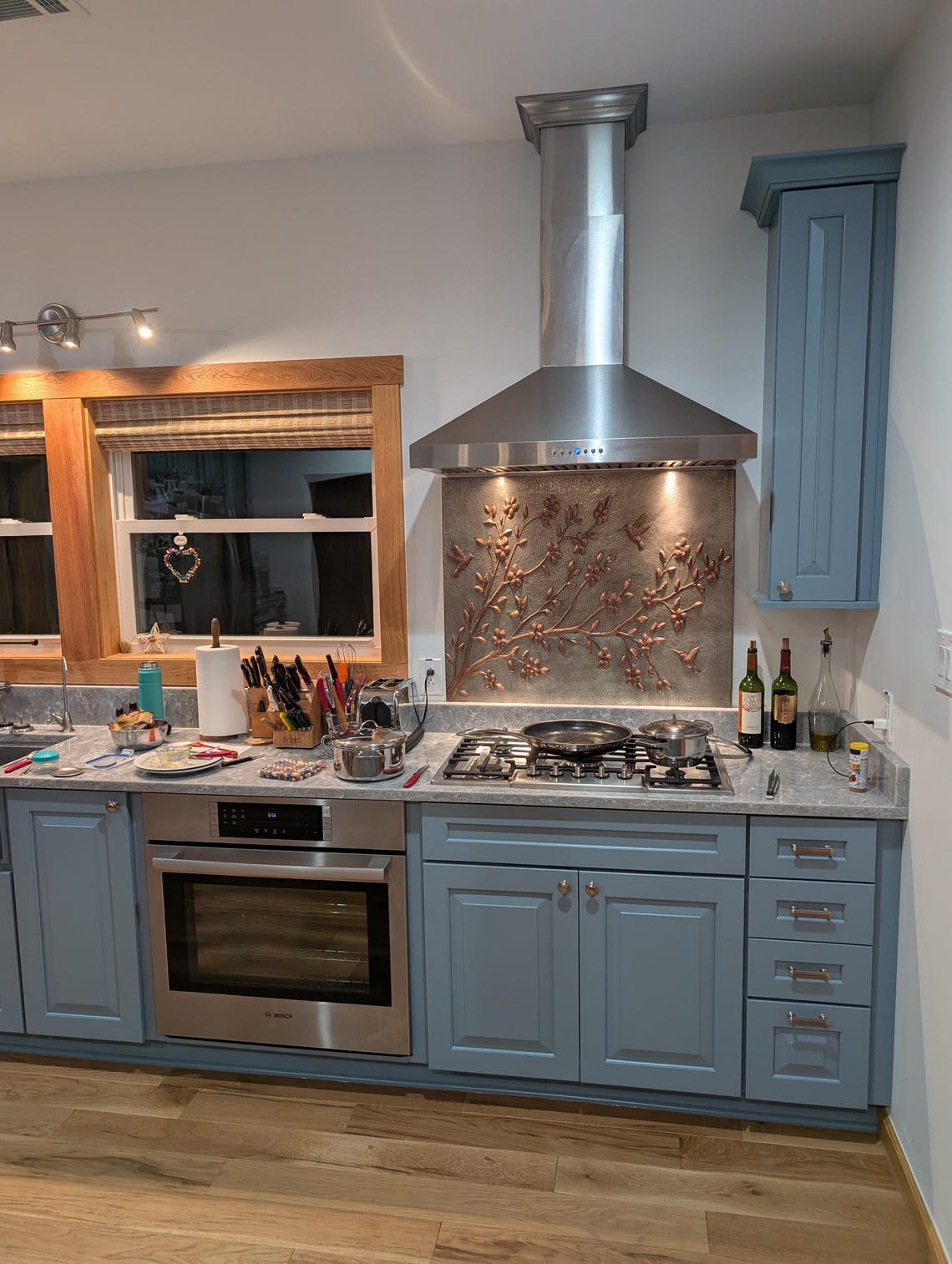 Hand-hammered Copper Backsplash, Floral Hummingbird Kitchen Wall Art ...