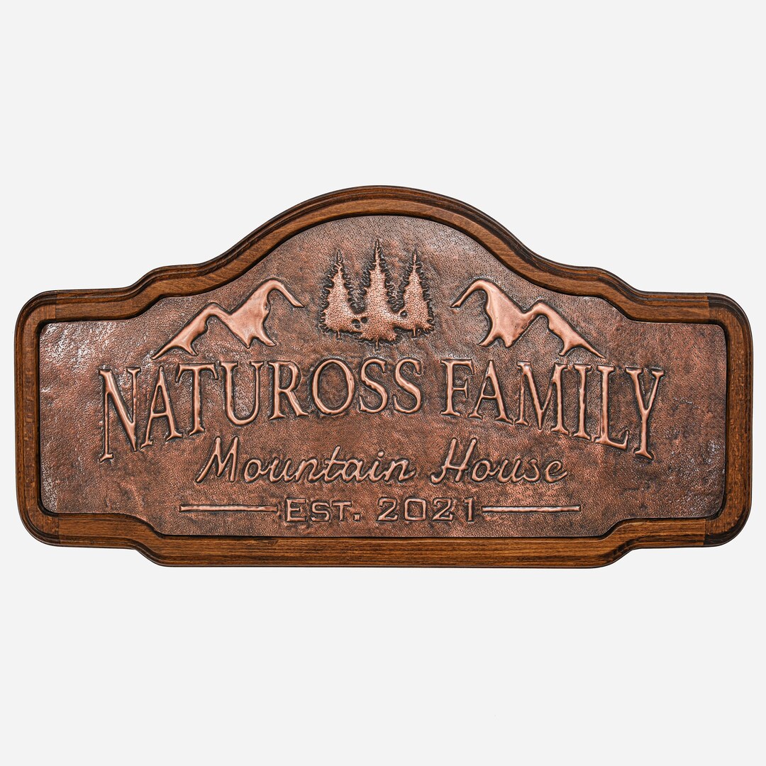 Copper House Sign mountains and Pine Trees Personalized With Etsy
