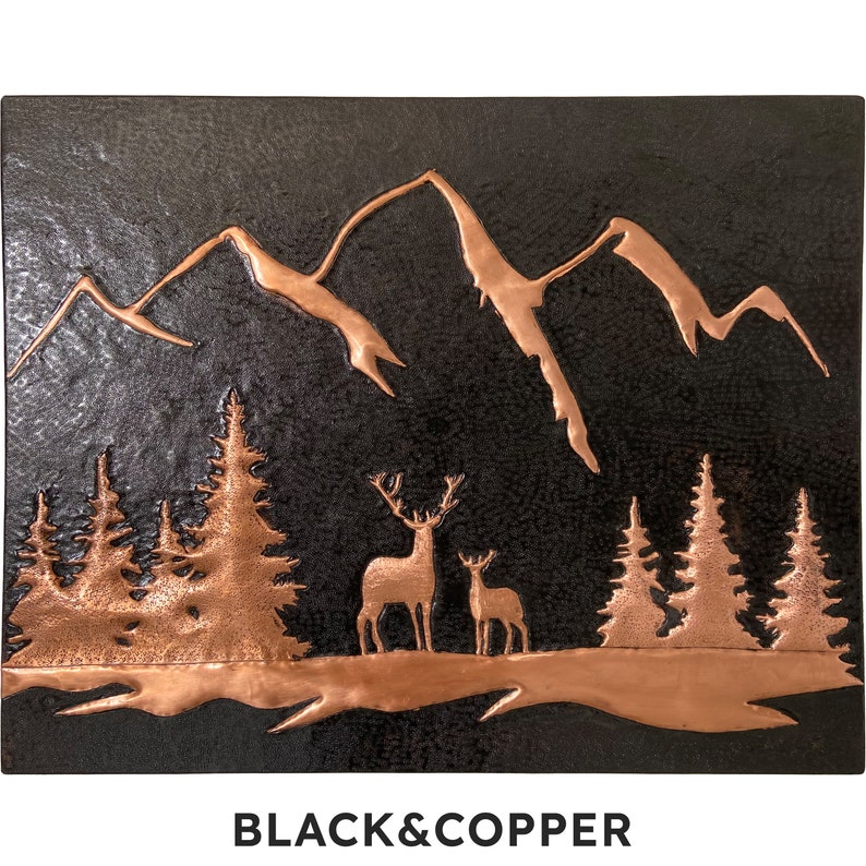 Mountain Behind the Deers Wall Art Forest Scene Copper Wall Etsy