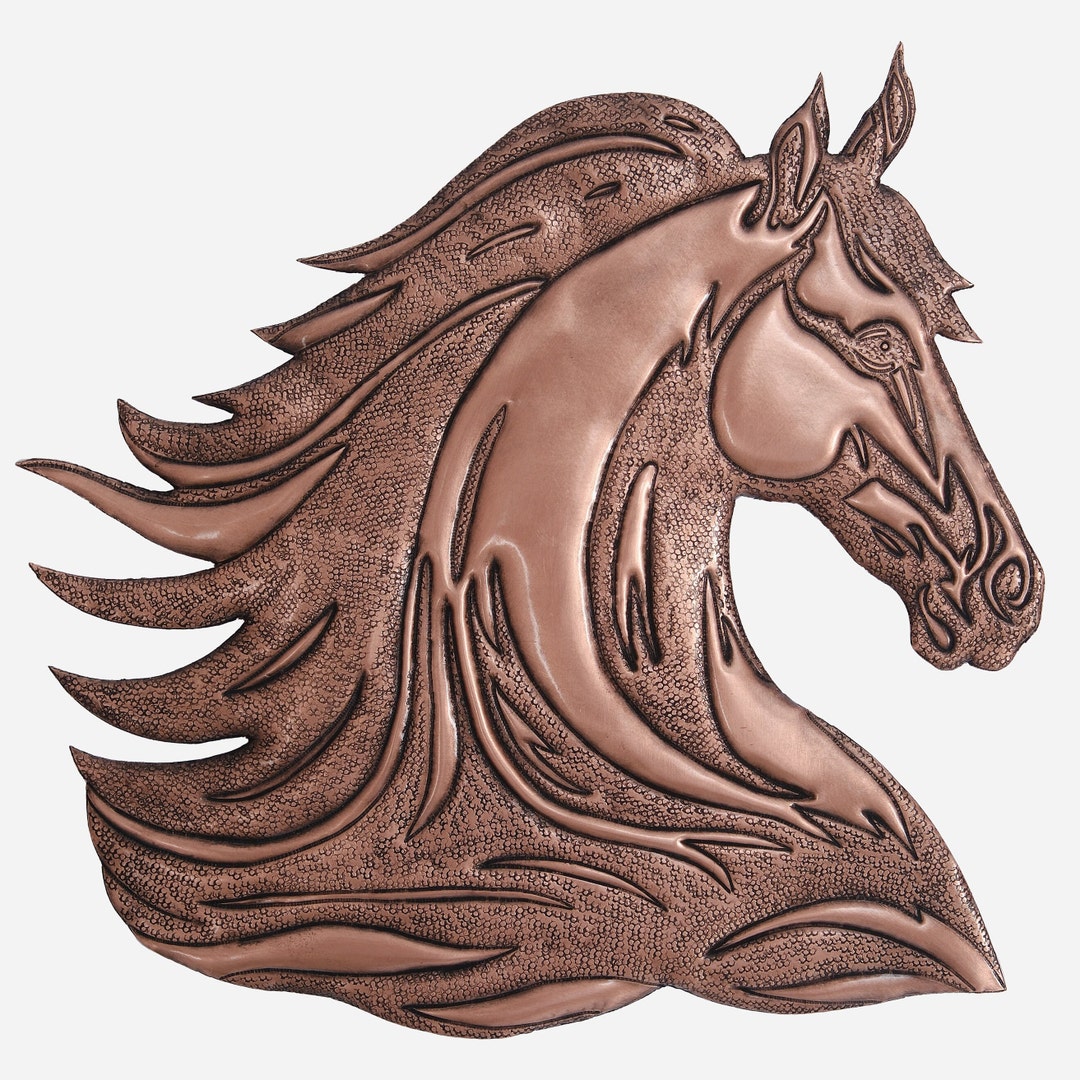 Copper Horse Wall Decor, Copper Mustang Head Wall Art, 3D Metal Horse