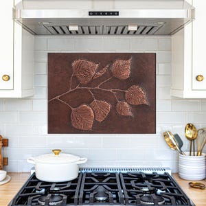 Aspen Tree Branch Copper Backsplash - Art Deco Kitchen Wall Panel (17.9&quot; x 24&quot;)