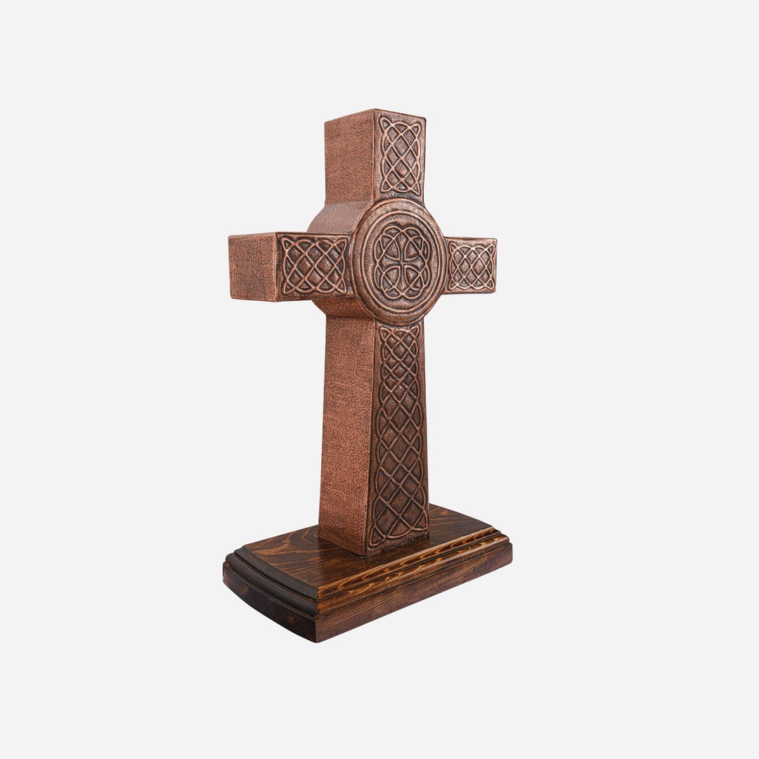 Copper Celtic Cross Statue, Handmade Celtic Cross Sculpture, Irish