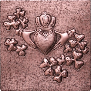 Hand Hammered Copper Claddagh Wall Decor: Shamrock Irish Gift