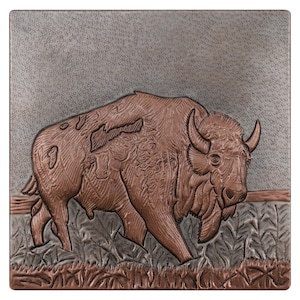 American Buffalo Copper Wall Decor, Wild Animal Metal Art, Copper Bison Art with Grass, Buffalo Metal Wall Panel, Buffalo Copper Home Decor