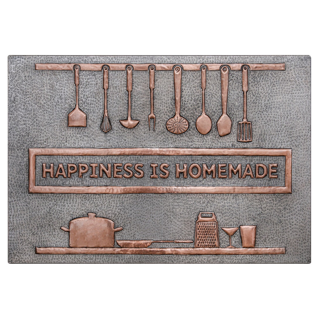 Kitchen Backsplash With Inspirational Quote, Stove Backsplash Panel, Copper Kitchen Wall Art for