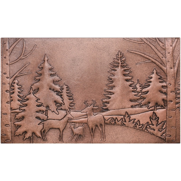 Forest Scene with Deer Family Metal Wall Art, Custom Sized Copper Kitchen Backsplash, Birch Trees, Pine Trees, Deers, Handmade Splash Back