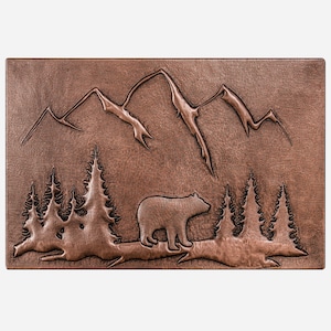 Bear in the Forest Nature Scene Copper Wall Tile, Mountain Landscape Copper Tile for Kitchen Backsplash, Indoor & Outdoor Wall Decor Copper