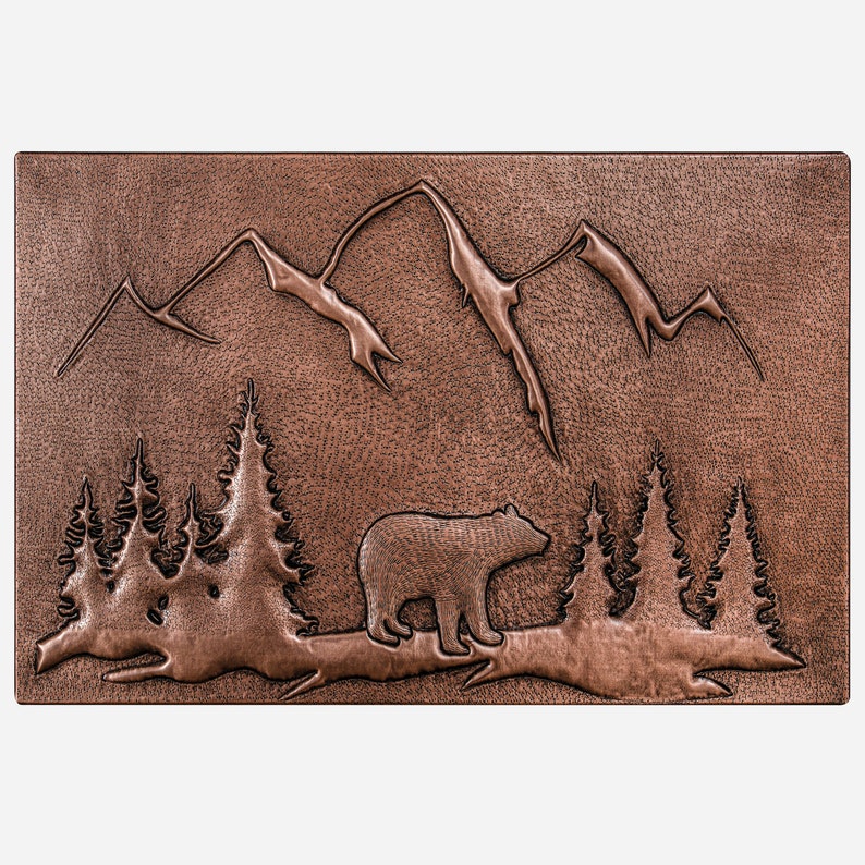 Bear in the Forest Nature Scene Copper Wall Tile, Mountain Landscape Copper Tile for Kitchen Backsplash, Indoor & Outdoor Wall Decor Copper