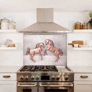Hand-Hammered Copper Horses Backsplash: Rustic Western Decor
