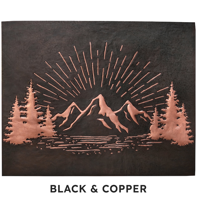 Rising Sun Behind the Mountains Nature Scene Copper Wall Art, Nature Copper Kitchen Backsplash Tile Mural image 8