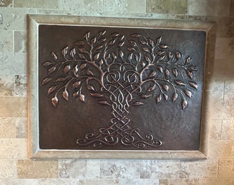 Tree of Life Copper Artwork for Indoor and Outdoor Wall Decoration, Custom Copper Kitchen Backsplash Tile, Unique Fireplace Decor