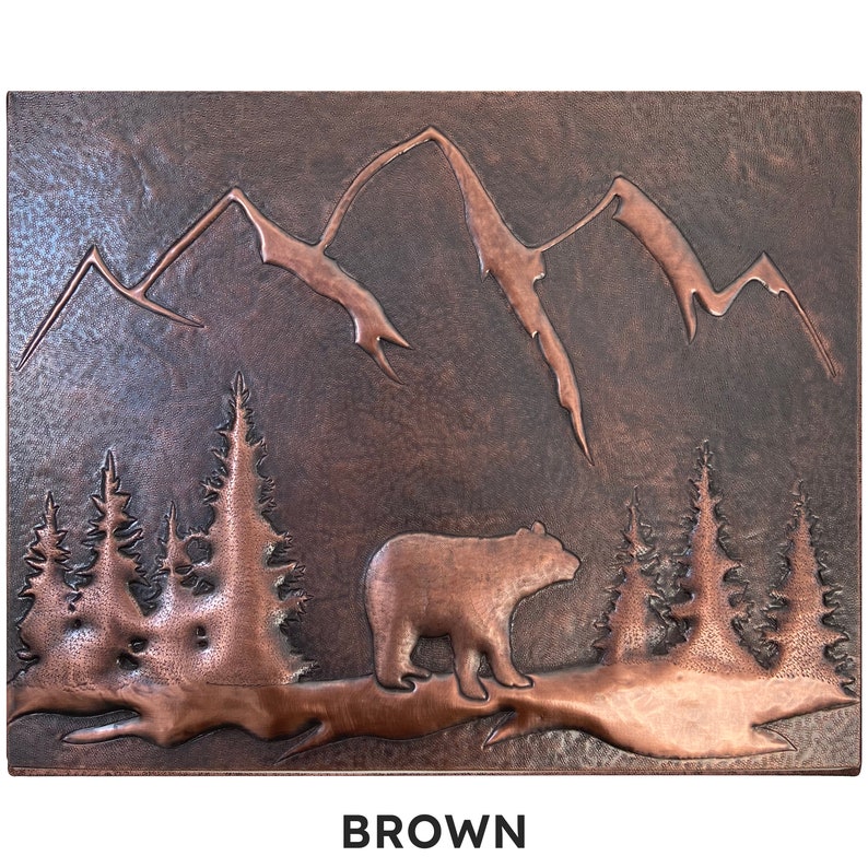 Bear in the Forest Nature Scene Copper Wall Tile, Mountain Landscape Copper Tile for Kitchen Backsplash, Indoor & Outdoor Wall Decor Brown