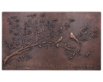 Birds on Tree Branches with Leaves Wall Decor, Tree Branches Copper Home Decor, Tree Branches Wall Art, Metal Wall Panel