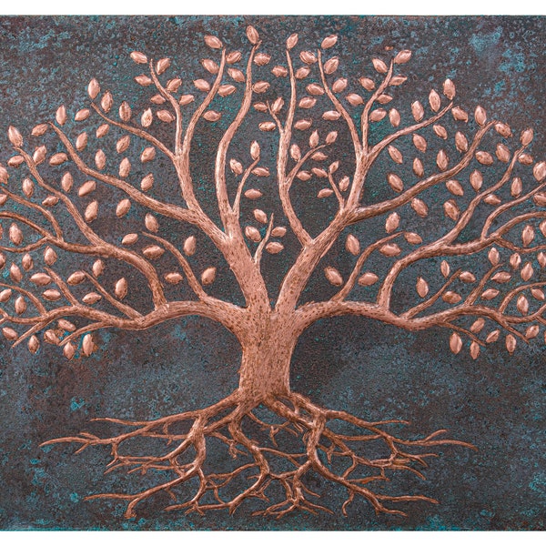 Green Backsplash Tile for Kitchen - Green Patina Copper Tree of Life