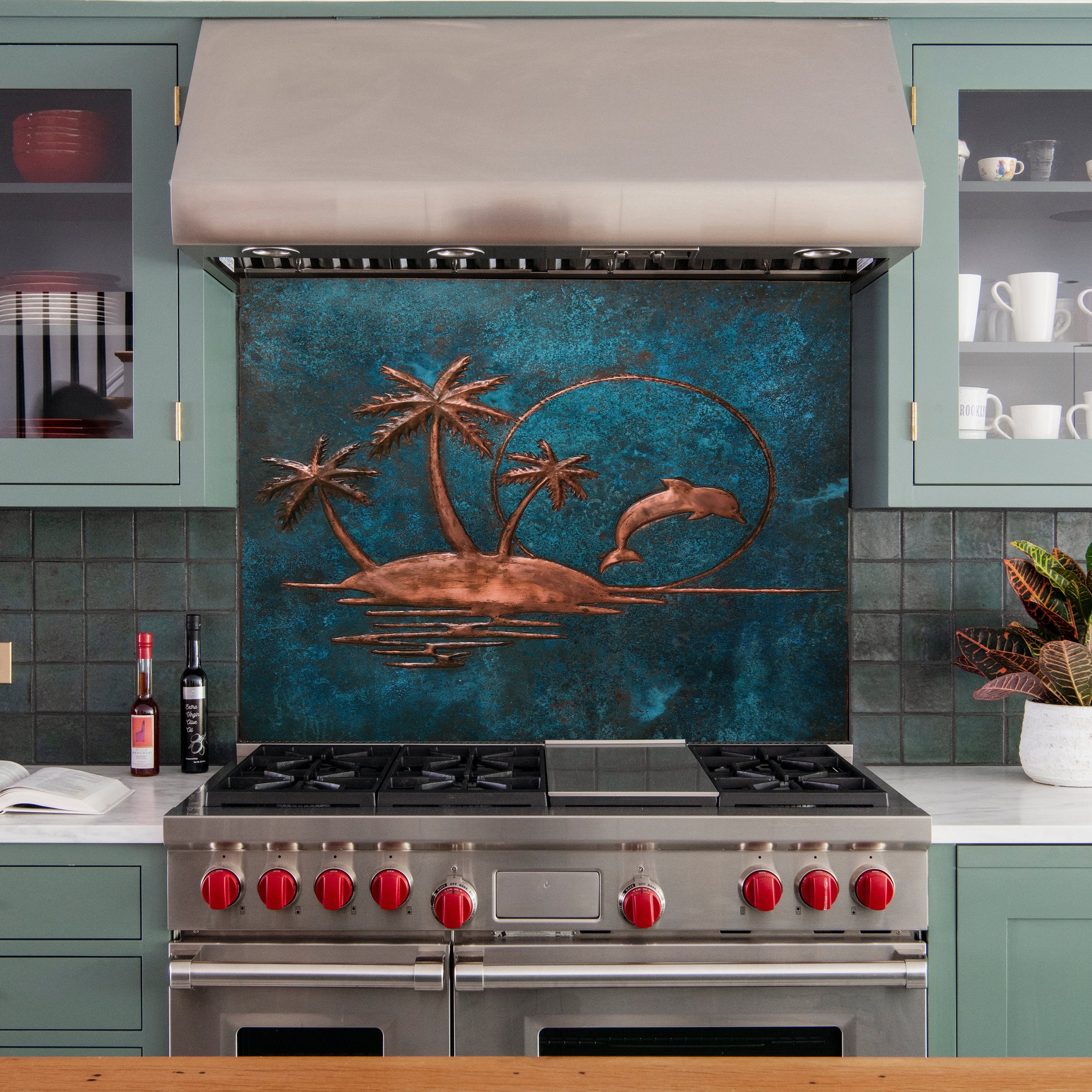 Natuross Copper Kitchen Backsplash – Tropical Island With Dolphin