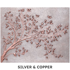 Tree Branches With Leaves Large Rectangular Copper Wall Art, Tree Branches Copper Kitchen Backsplash Tile Mural, Handmade Copper Artwork image 7